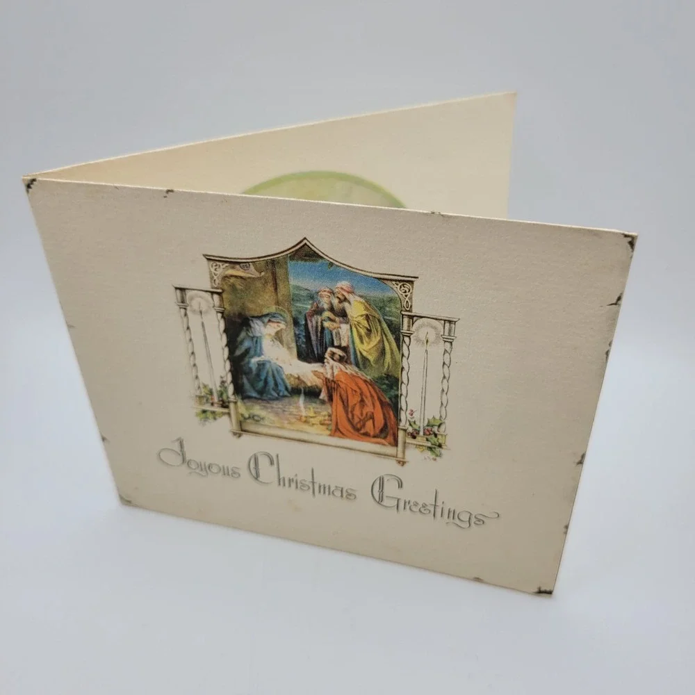 Vintage Rust Craft Boston Christmas Card Nativity Scene Joyous‎ Greetings